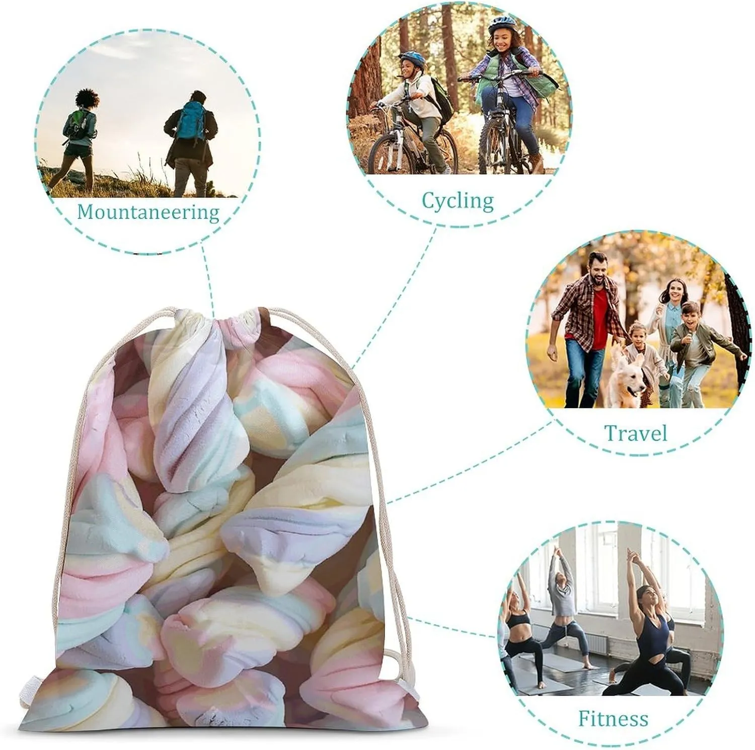 Canvas Drawstring Backpack, Pile of Marshmallows Drawstring Sport Gym Bags for Travel, Work, Yoga & Daily Use