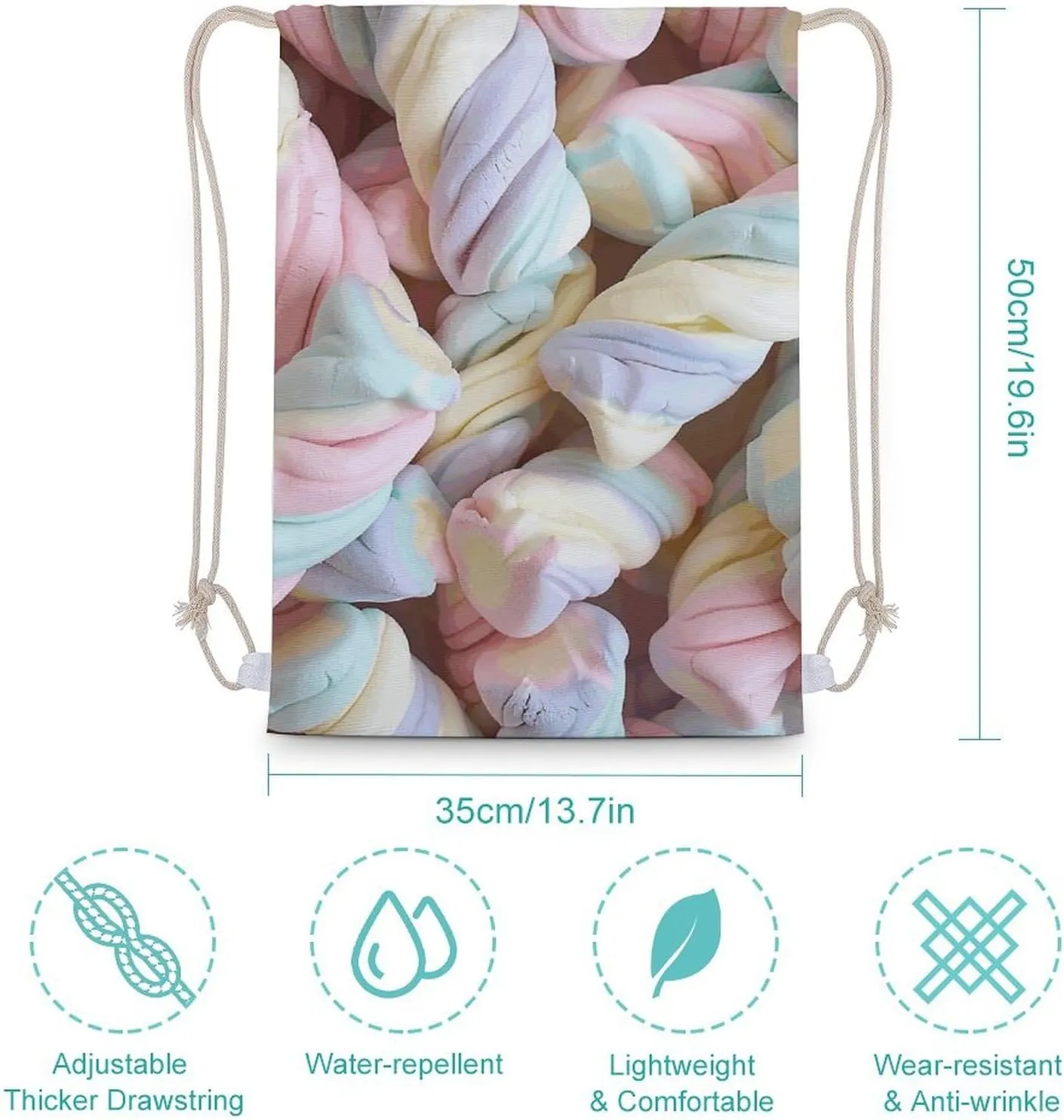 Canvas Drawstring Backpack, Pile of Marshmallows Drawstring Sport Gym Bags for Travel, Work, Yoga & Daily Use