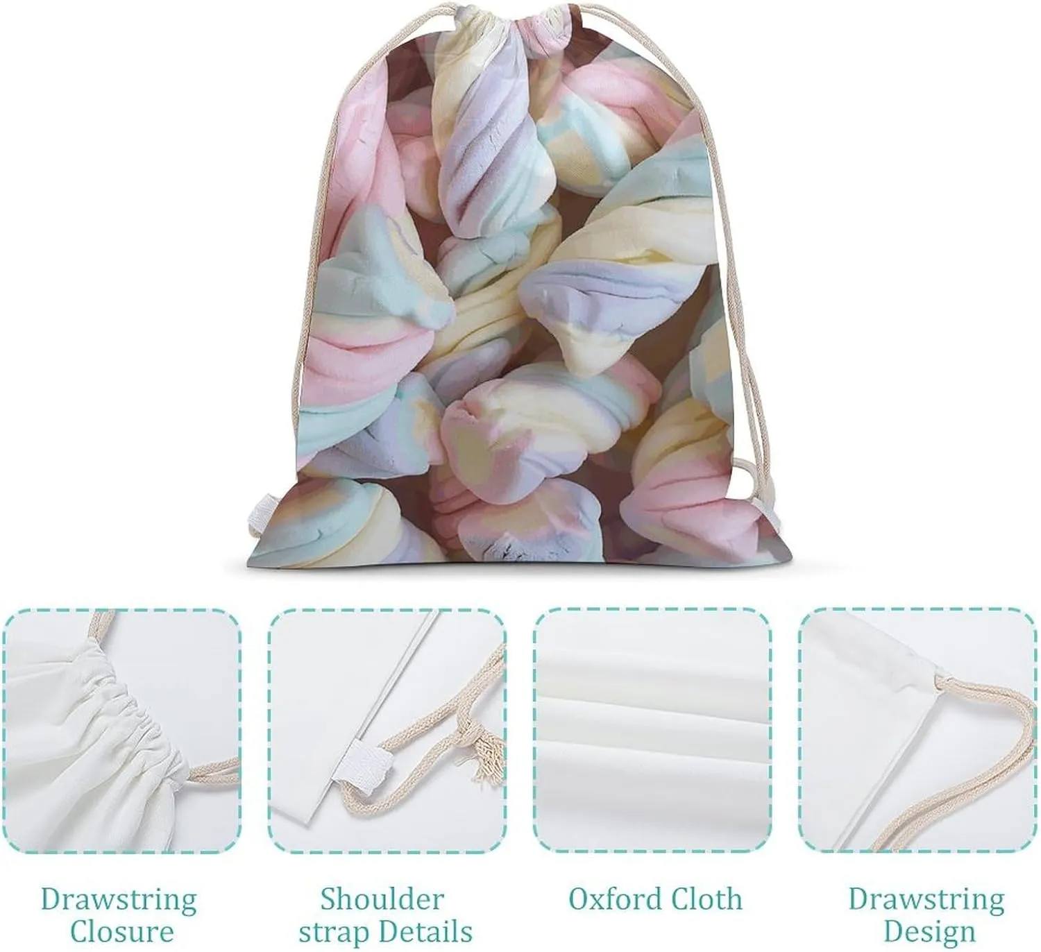 Canvas Drawstring Backpack, Pile of Marshmallows Drawstring Sport Gym Bags for Travel, Work, Yoga & Daily Use