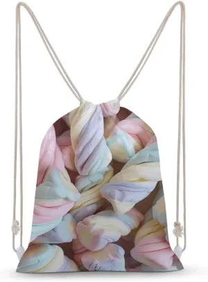 Canvas Drawstring Backpack, Pile of Marshmallows Drawstring Sport Gym Bags for Travel, Work, Yoga & Daily Use