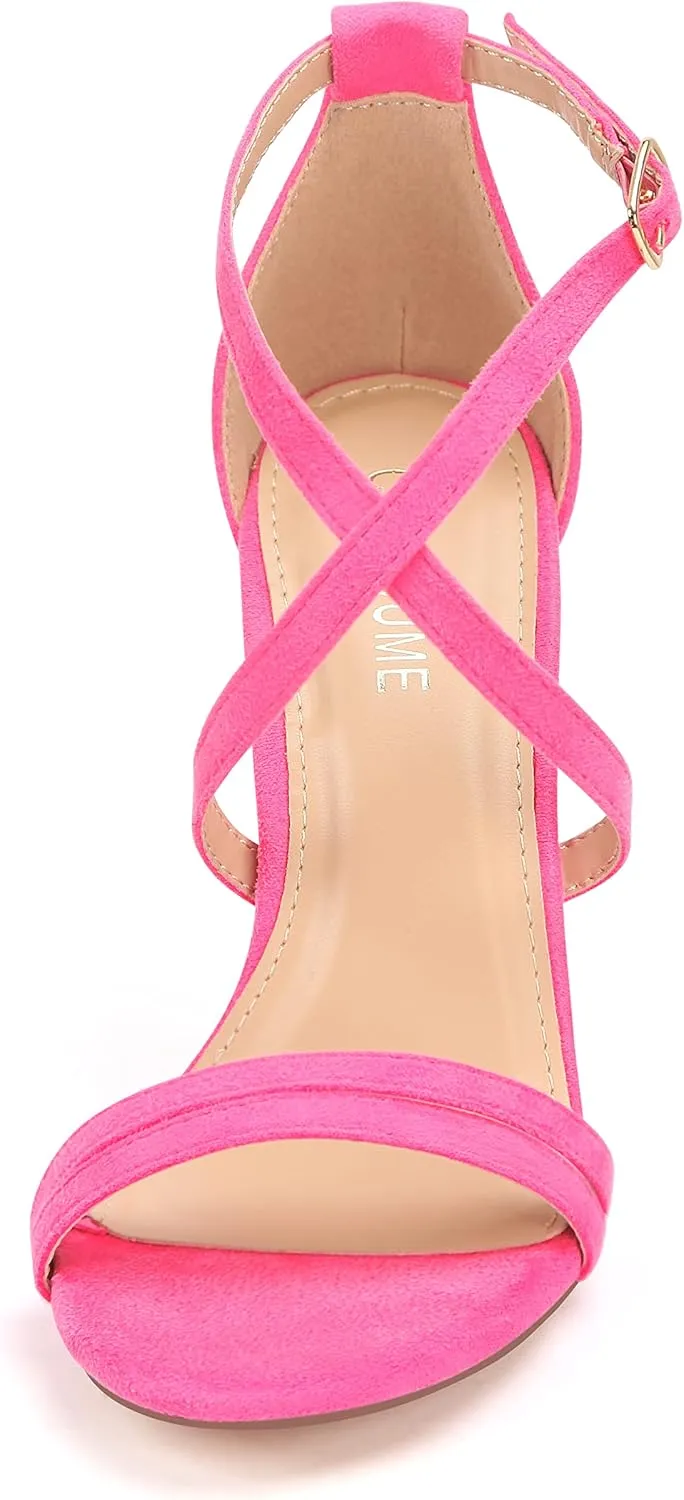 Carcuume Women's Strappy Heels 4-inch Chunky Block Heel Open Toe Ankle Strap Comfortable Party Wedding Shoes