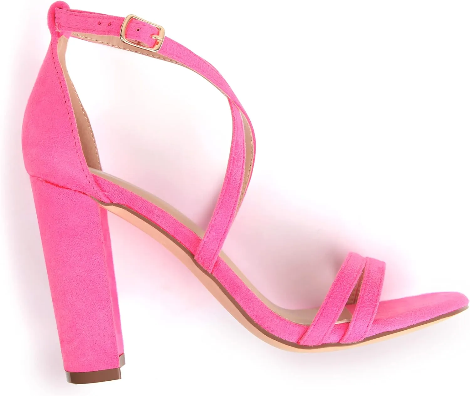 Carcuume Women's Strappy Heels 4-inch Chunky Block Heel Open Toe Ankle Strap Comfortable Party Wedding Shoes