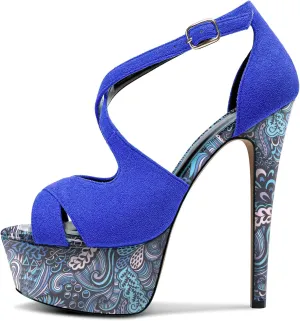 Castamere Peep Open Toe Platform High Stiletto Heel Patchwork Cross-Strap Two-Piece Sandals Sexy Dress 5.9 Inches Heels
