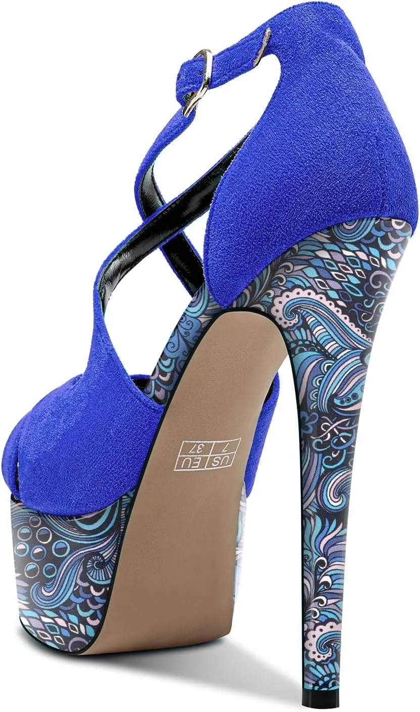 Castamere Peep Open Toe Platform High Stiletto Heel Patchwork Cross-Strap Two-Piece Sandals Sexy Dress 5.9 Inches Heels