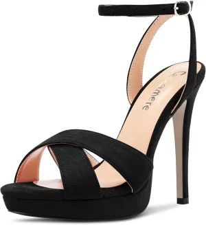 Castamere Women Stiletto High Platform Heel Peep Open Toe Ankle Strap Sandals Wedding Prom 4.7 Inches Heels