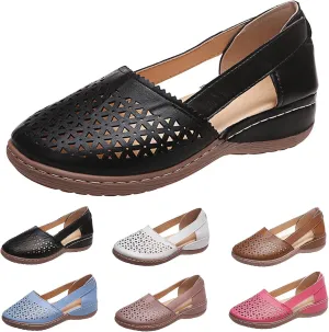 Casual Closed Toe Sandals Women Low Wedge Hollow Out Shoes Dressy Sandals for Office Comfort Wear Orthowear Shoes Lightweight, Breathable, Slip On, Casual for Summer Vacation Beach Walking Shoe