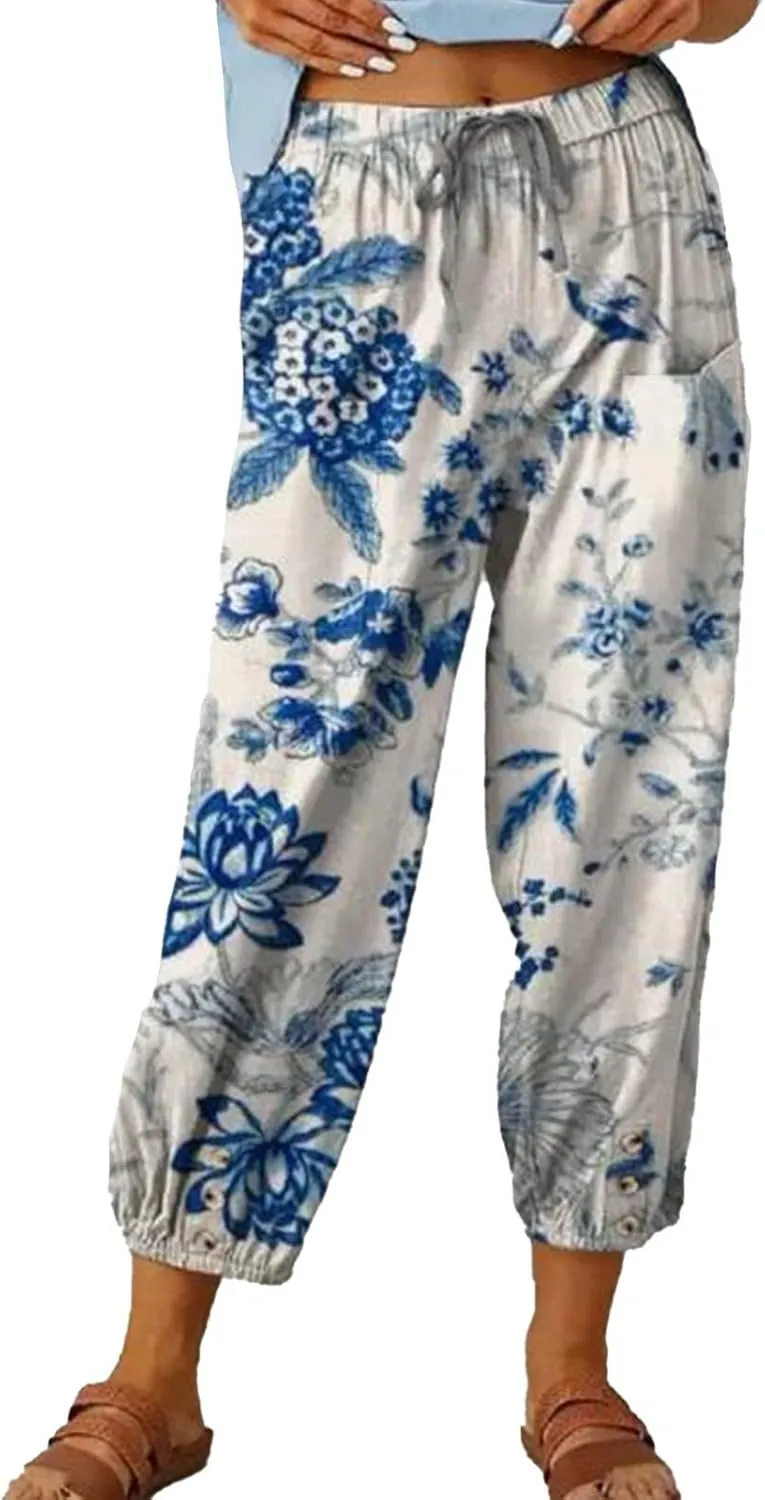 Casual Linen Pants for Women Wide Leg Long Pant Trousers with Pocket Comfy Casual Linen Clothes Women Linen for Women