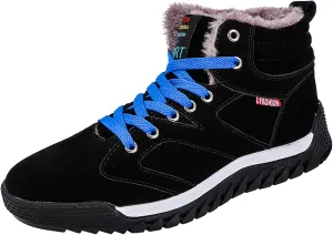 CERYTHRINA Men's Leather Snow Boots Waterproof Fur Lined Lace Up Ankle Sneakers High Top Winter Shoes