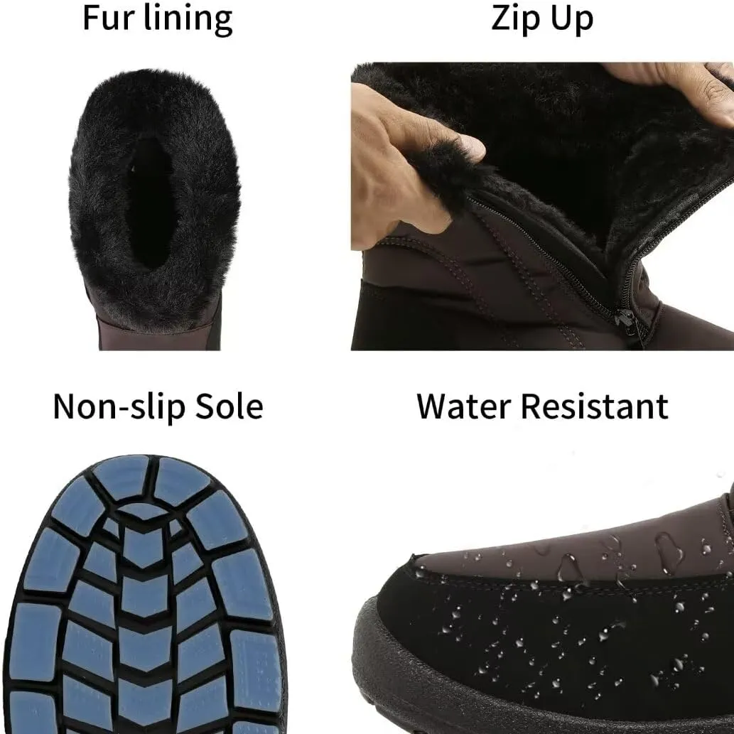 Cheval Winter Snow Zip Up Boots for Women, Fur Lined Warm Ankle Booties, Outdoor Anti-slip Waterproof Comfortable Short Boot, Botas De Invierno Para Mujert