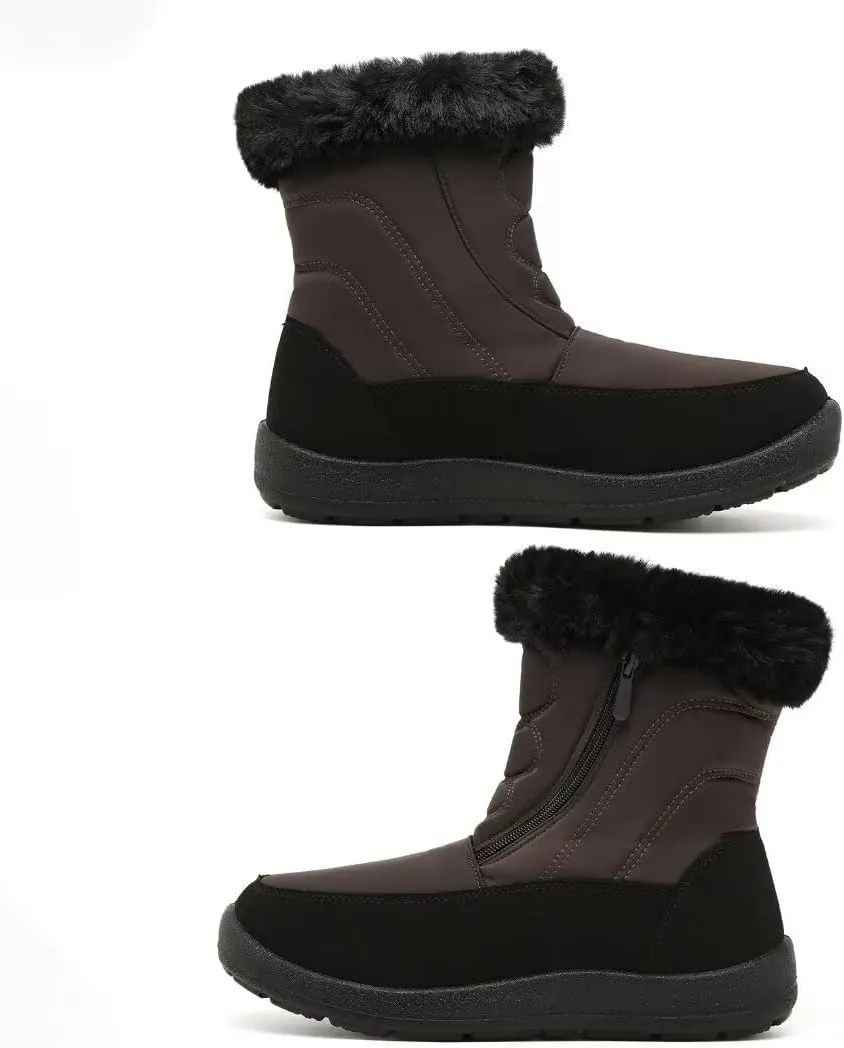 Cheval Winter Snow Zip Up Boots for Women, Fur Lined Warm Ankle Booties, Outdoor Anti-slip Waterproof Comfortable Short Boot, Botas De Invierno Para Mujert