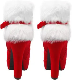 Christmas Ankle Boots Winter High Heel Platform Boot Plush Zipper Ankle Shoes Women Winter Short Boot with Bow Decor