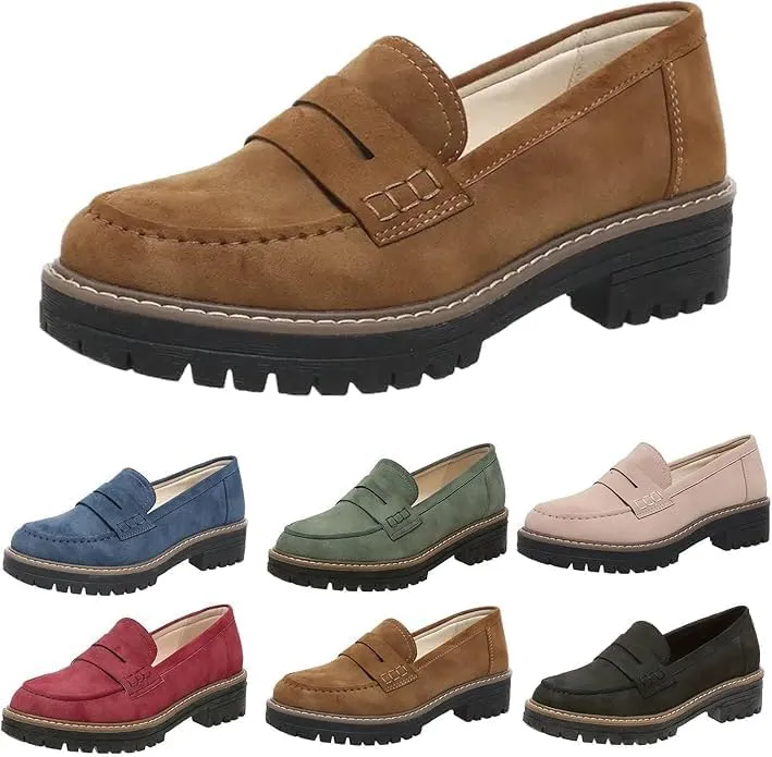 Chunky Black Suede Platform Loafers Women Comfort Shoes Lug Sole, Platform Loafers for Women Chunky Heel, Women's Loafers & Slip-ons, Penny Loafers Dress Shoes Business Casual Walking Flats