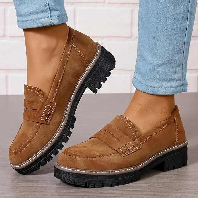 Chunky Black Suede Platform Loafers Women Comfort Shoes Lug Sole, Platform Loafers for Women Chunky Heel, Women's Loafers & Slip-ons, Penny Loafers Dress Shoes Business Casual Walking Flats