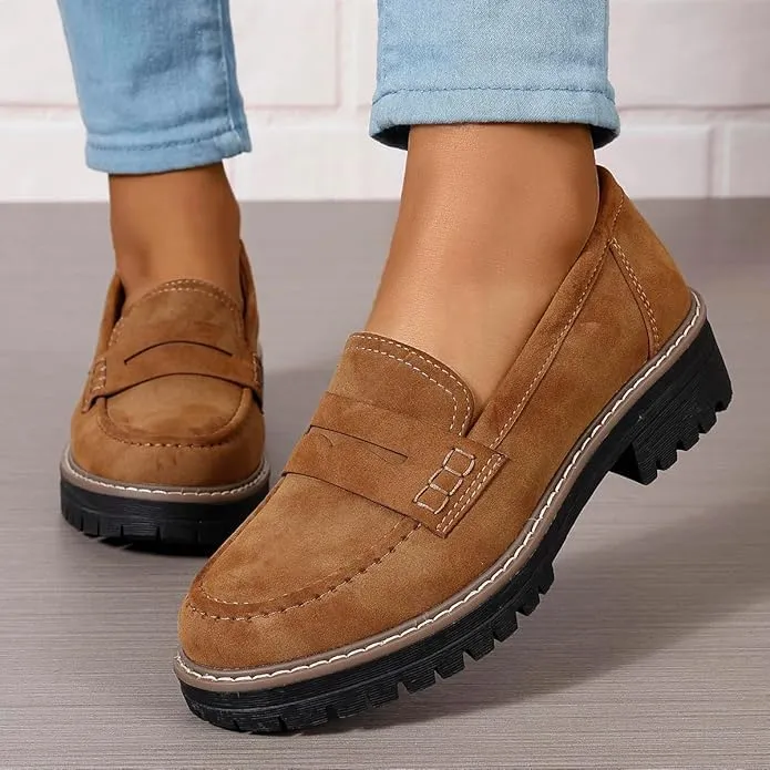 Chunky Black Suede Platform Loafers Women Comfort Shoes Lug Sole, Platform Loafers for Women Chunky Heel, Women's Loafers & Slip-ons, Penny Loafers Dress Shoes Business Casual Walking Flats
