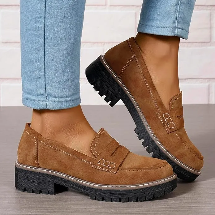Chunky Black Suede Platform Loafers Women Comfort Shoes Lug Sole, Platform Loafers for Women Chunky Heel, Women's Loafers & Slip-ons, Penny Loafers Dress Shoes Business Casual Walking Flats