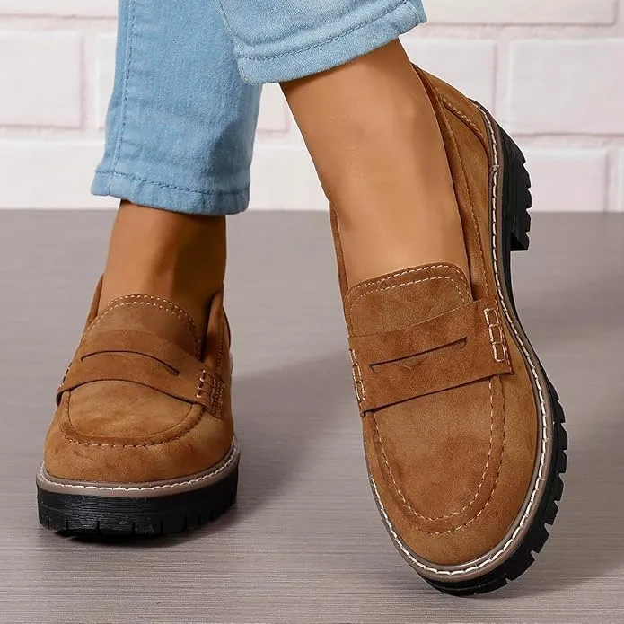 Chunky Black Suede Platform Loafers Women Comfort Shoes Lug Sole, Platform Loafers for Women Chunky Heel, Women's Loafers & Slip-ons, Penny Loafers Dress Shoes Business Casual Walking Flats