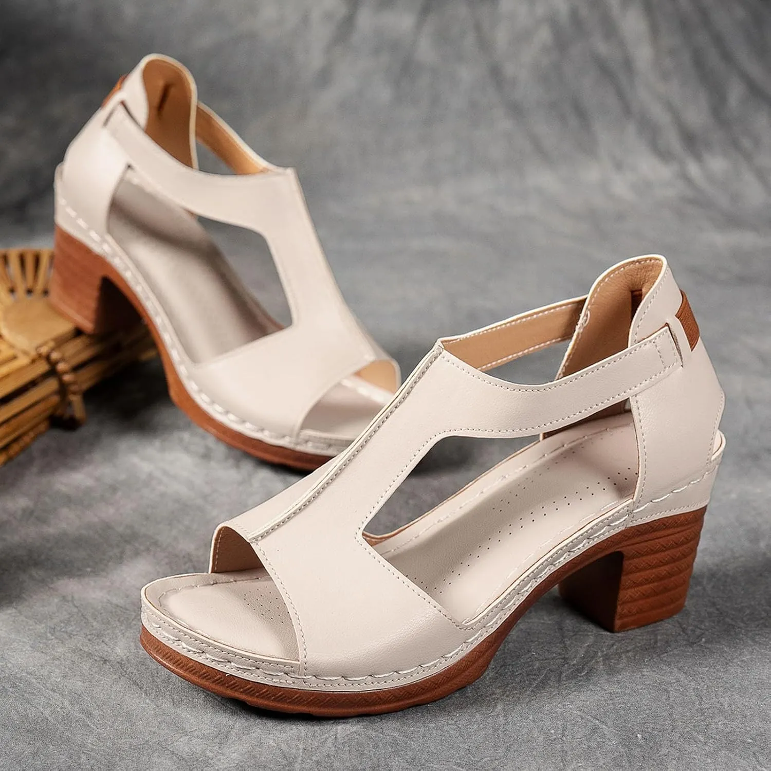 Chunky Heel Sandals for Women Platform Wedges Open Toe Wedges Heels Dressy Summer Comfortable Platform Sandals Ankle Strap Low Heels Casual Hollow Out Shoes Work Sandal for Women Office