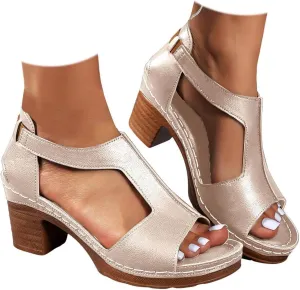 Chunky Heel Sandals for Women Platform Wedges Open Toe Wedges Heels Dressy Summer Comfortable Platform Sandals Ankle Strap Low Heels Casual Hollow Out Shoes Work Sandal for Women Office