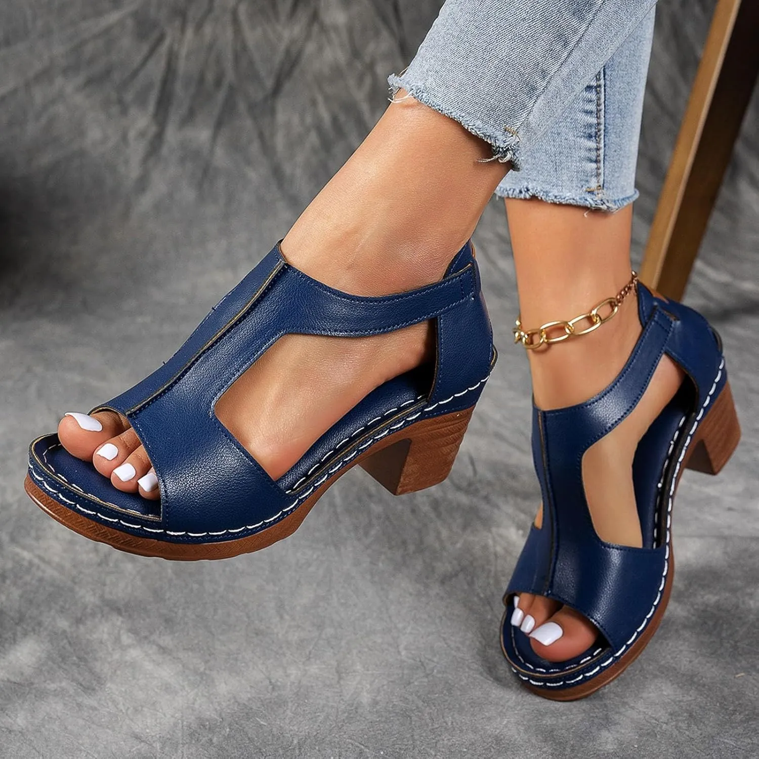 Chunky Heel Sandals for Women Platform Wedges Open Toe Wedges Heels Dressy Summer Comfortable Platform Sandals Ankle Strap Low Heels Casual Hollow Out Shoes Work Sandal for Women Office