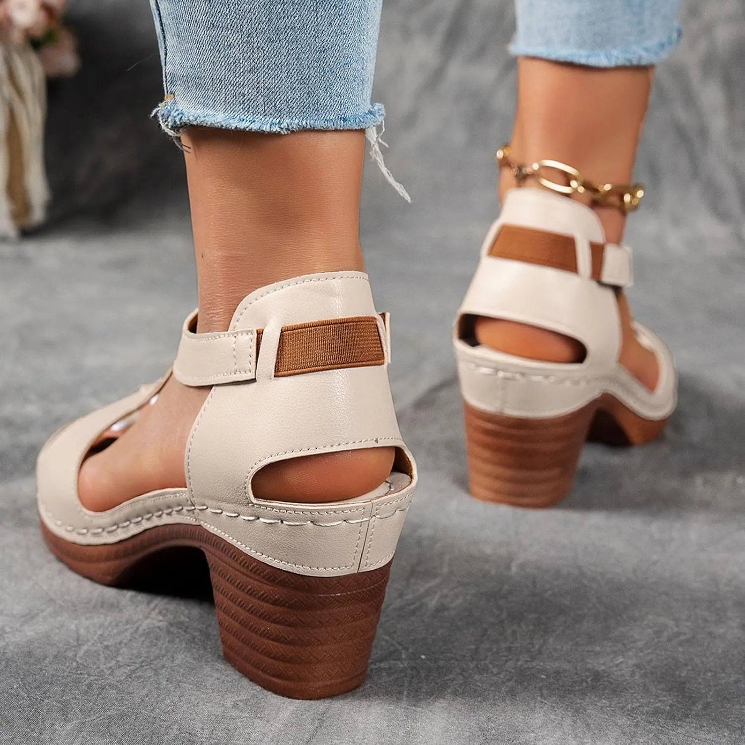 Chunky Heel Sandals for Women Platform Wedges Open Toe Wedges Heels Dressy Summer Comfortable Platform Sandals Ankle Strap Low Heels Casual Hollow Out Shoes Work Sandal for Women Office