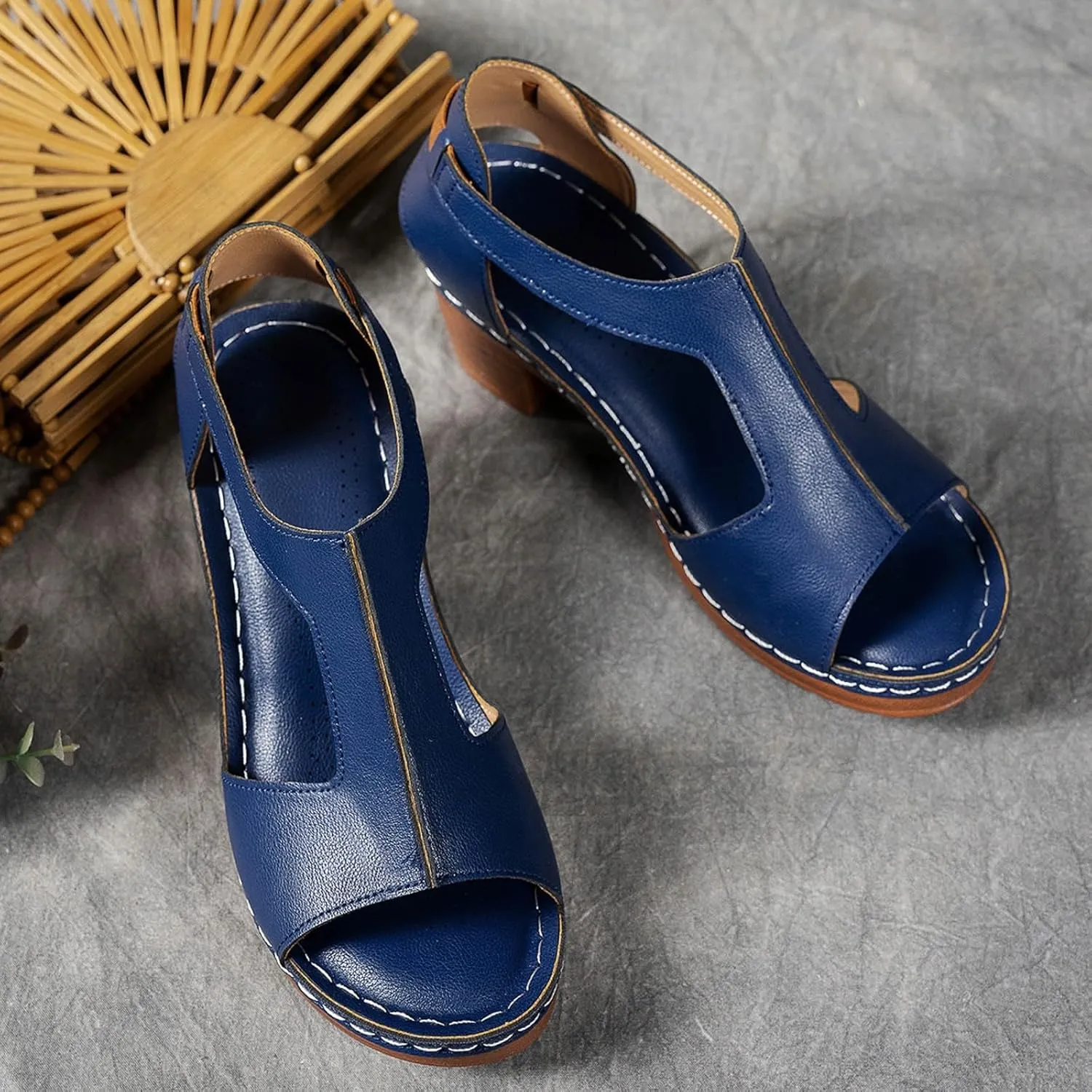 Chunky Heel Sandals for Women Platform Wedges Open Toe Wedges Heels Dressy Summer Comfortable Platform Sandals Ankle Strap Low Heels Casual Hollow Out Shoes Work Sandal for Women Office