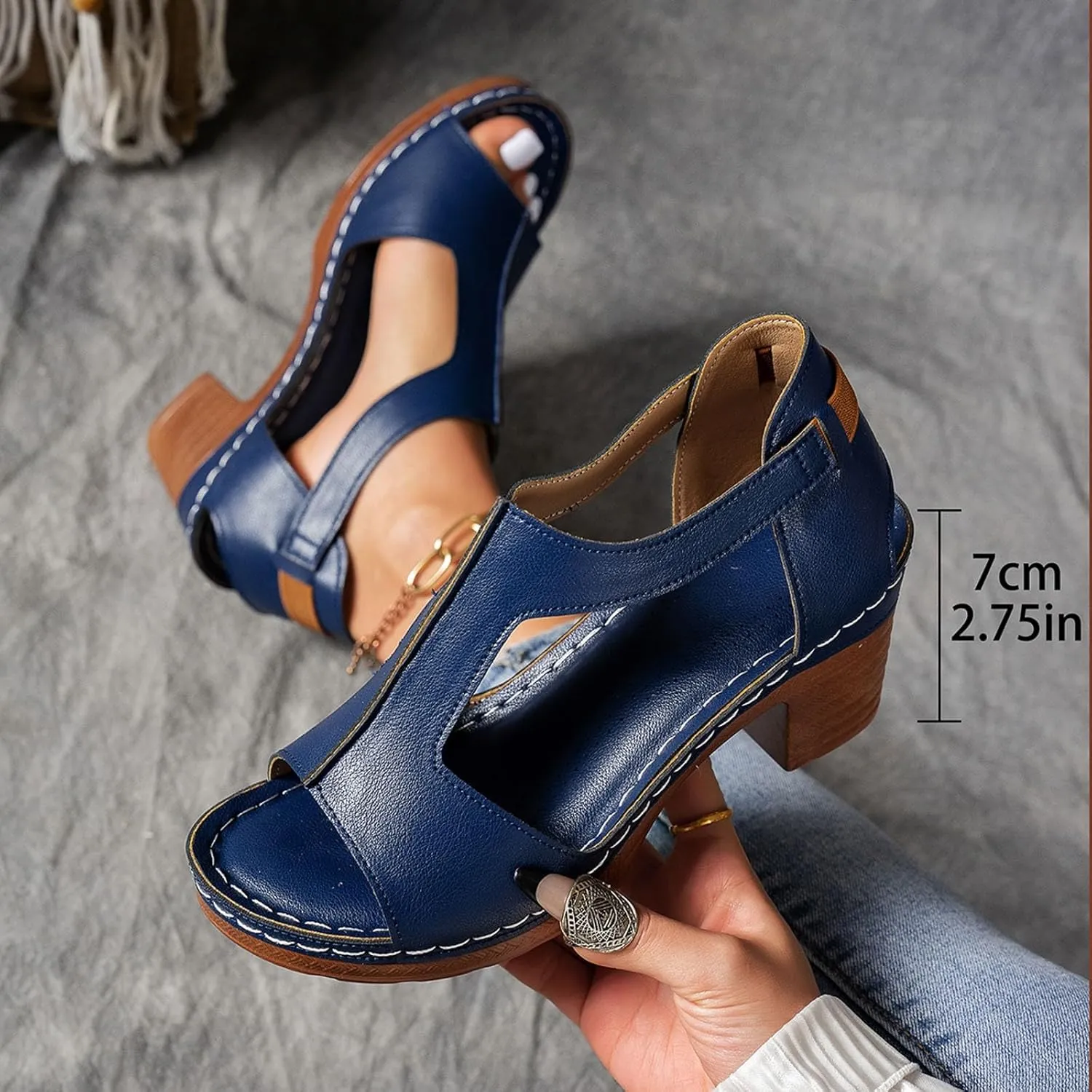 Chunky Heel Sandals for Women Platform Wedges Open Toe Wedges Heels Dressy Summer Comfortable Platform Sandals Ankle Strap Low Heels Casual Hollow Out Shoes Work Sandal for Women Office