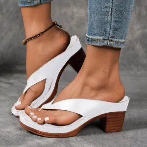 Chunky Heel Sandals for Women Summer Dressy 2025 Arch Support Comfortable Orthopedic Slip-On Open Toe Heeled Flip Flops Bridal Party Wedding Shoes Casual Wedge Thong Sandals (1-White, 9)