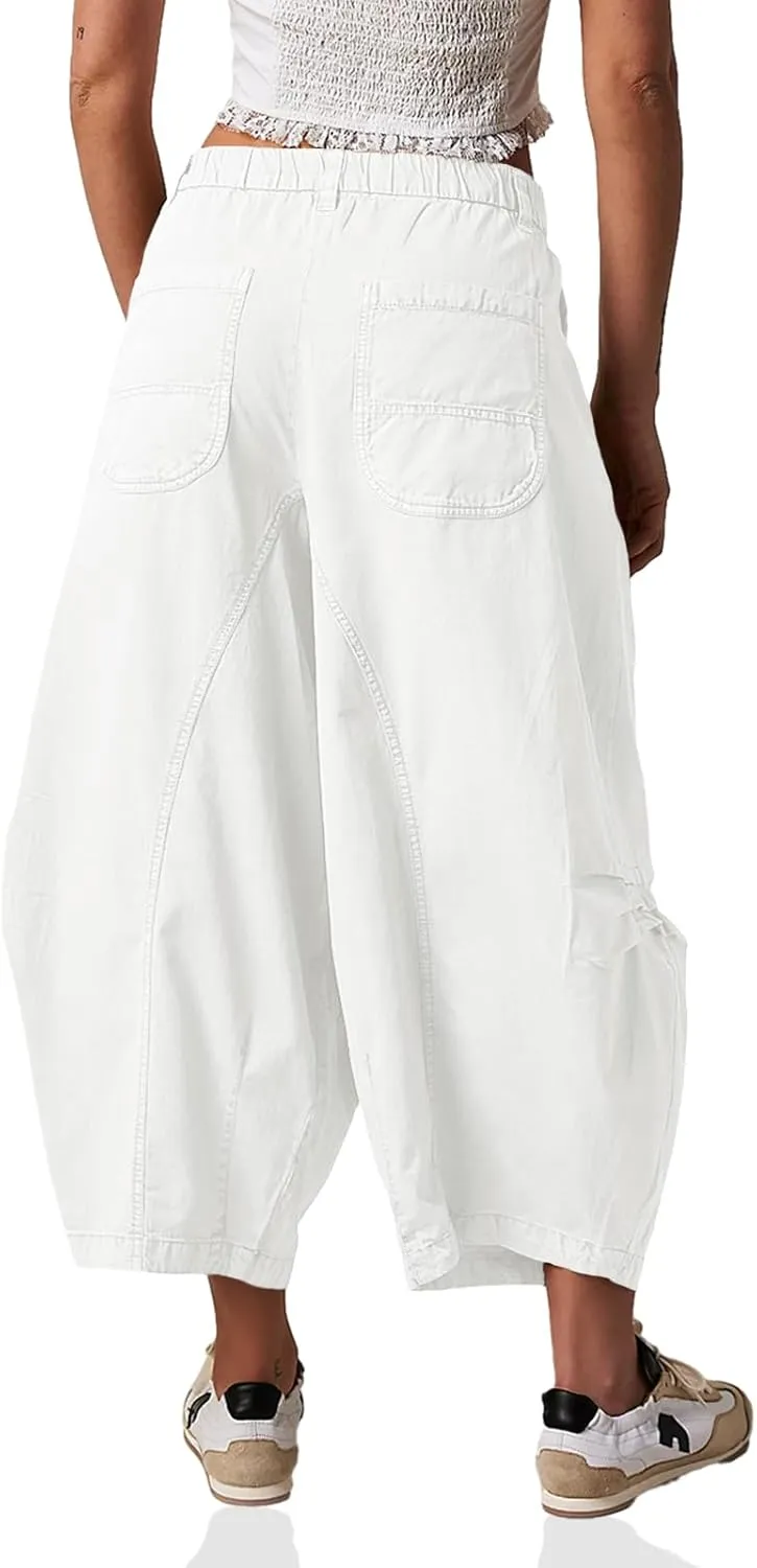 Cicy Bell Womens Harem Pants Casual Baggy Elastic Waist Wide Leg Beach Pants with Pockets