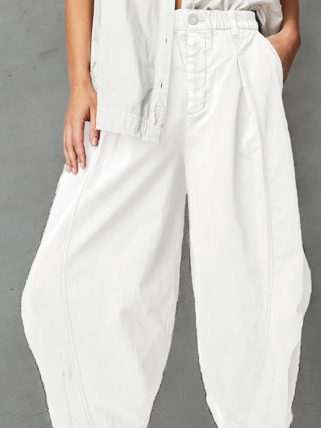Cicy Bell Womens Harem Pants Casual Baggy Elastic Waist Wide Leg Beach Pants with Pockets