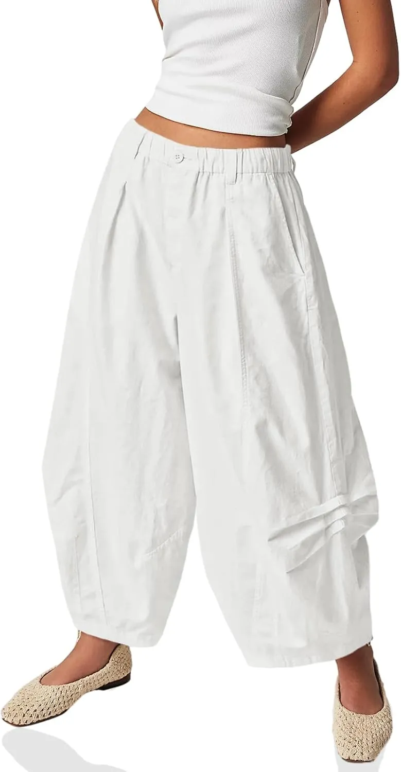 Cicy Bell Womens Harem Pants Casual Baggy Elastic Waist Wide Leg Beach Pants with Pockets
