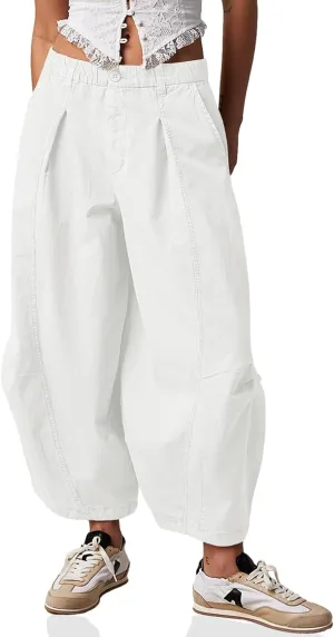 Cicy Bell Womens Harem Pants Casual Baggy Elastic Waist Wide Leg Beach Pants with Pockets