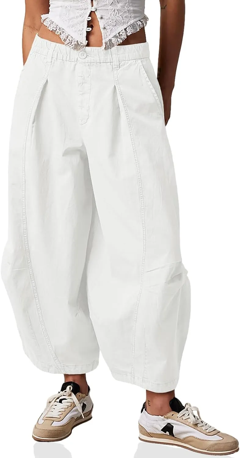 Cicy Bell Womens Harem Pants Casual Baggy Elastic Waist Wide Leg Beach Pants with Pockets