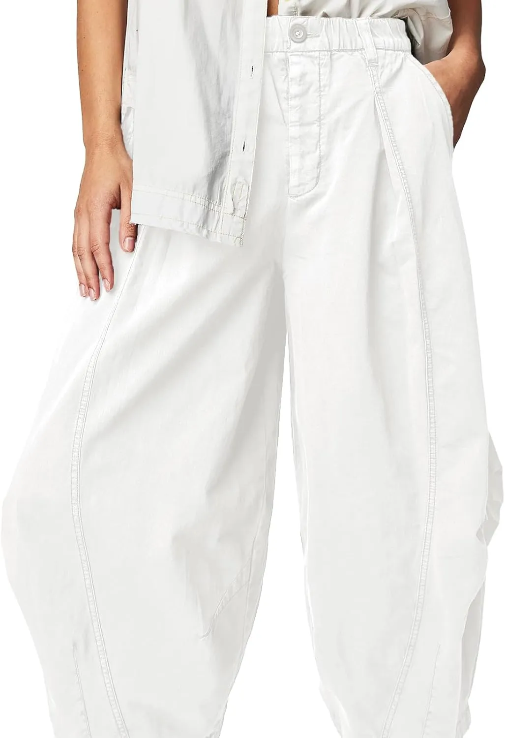 Cicy Bell Womens Harem Pants Casual Baggy Elastic Waist Wide Leg Beach Pants with Pockets