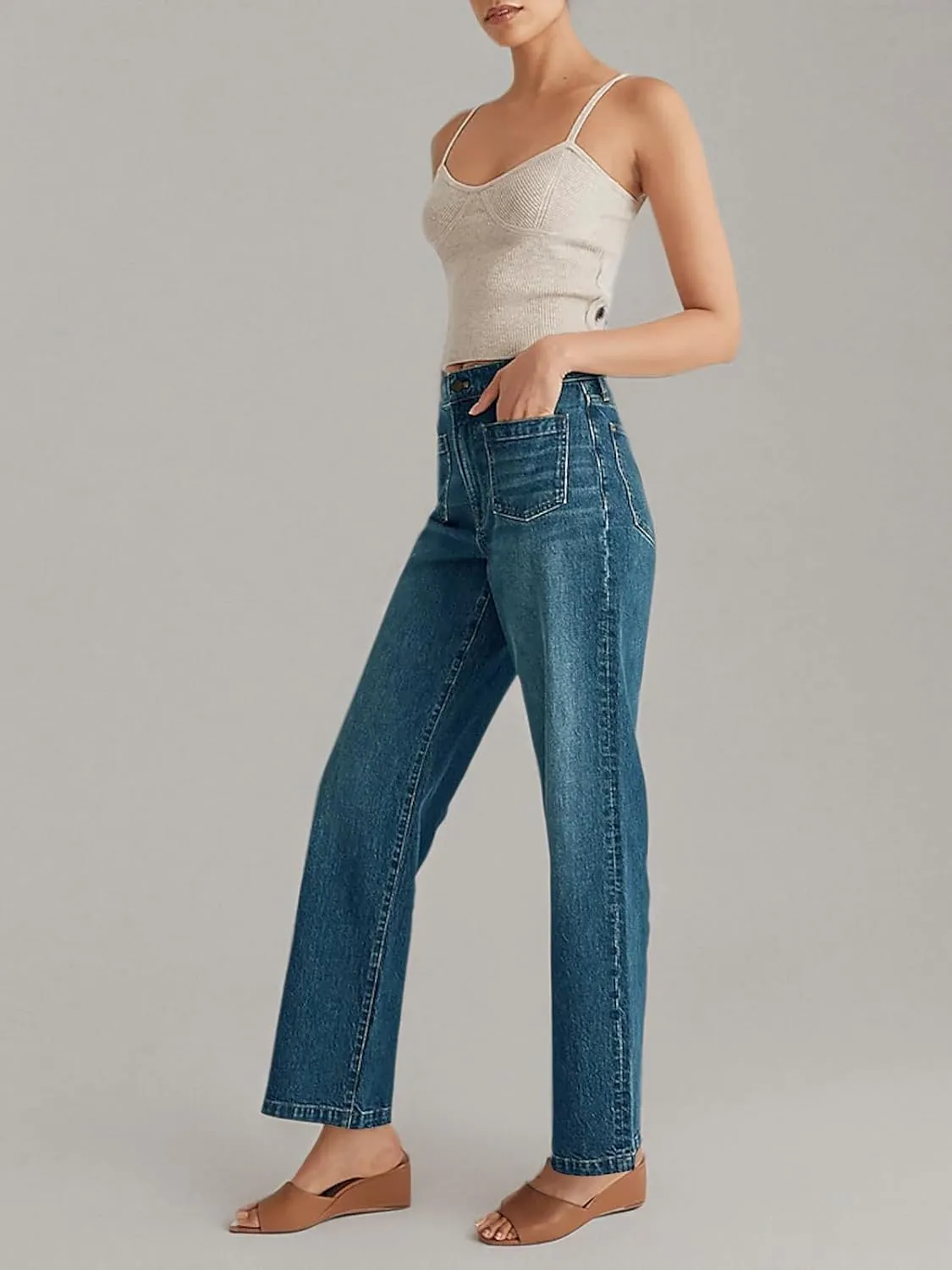 Cicy Bell Women's High Waisted Baggy Jeans Wide Leg Stretch Vintage Denim Pants with Front Pockets