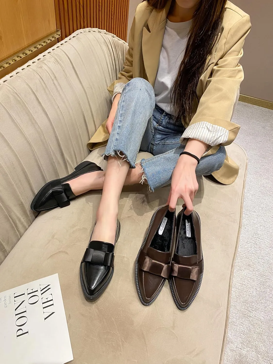 Classic Women's Chunky Loafers Platform Comfortable Slip-On Dressy Business Casual Shoes with Bow
