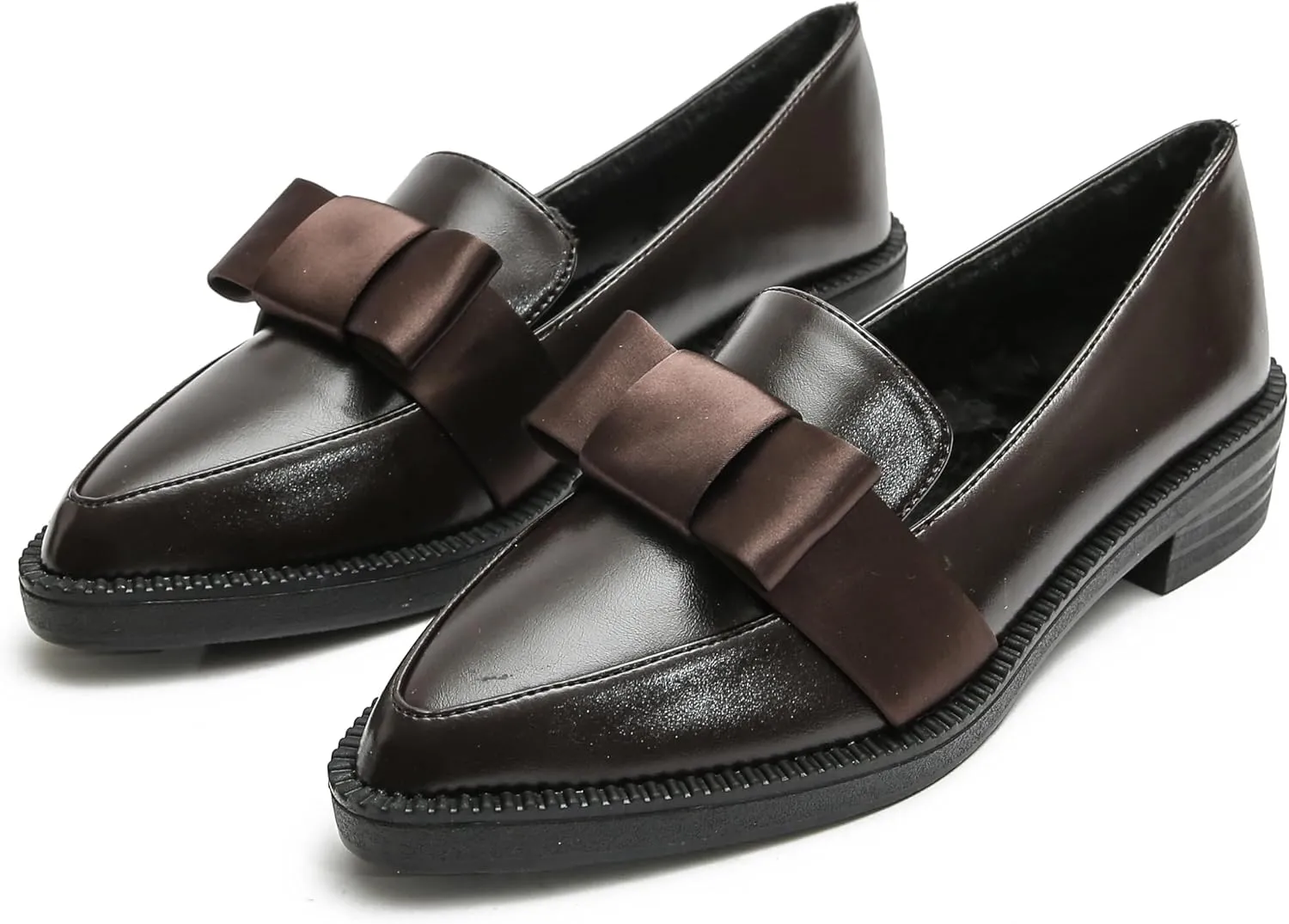 Classic Women's Chunky Loafers Platform Comfortable Slip-On Dressy Business Casual Shoes with Bow