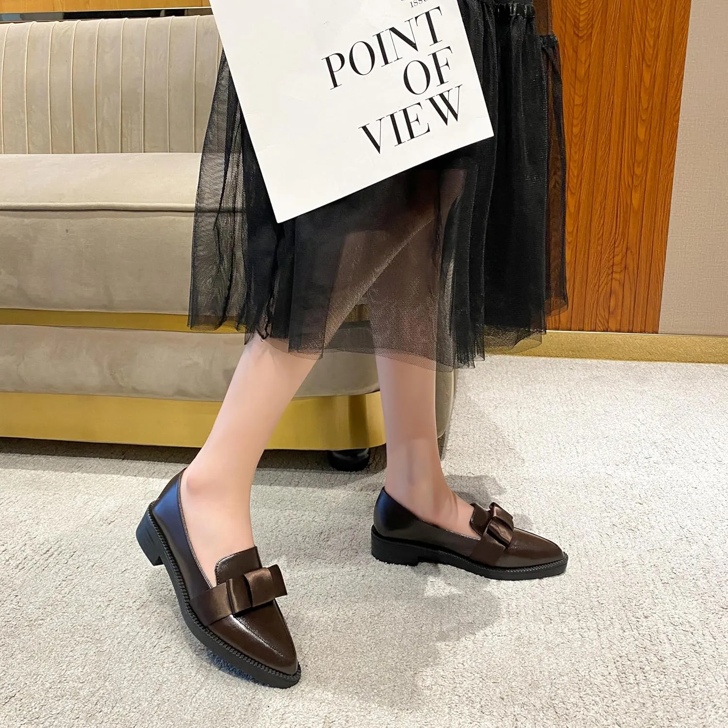 Classic Women's Chunky Loafers Platform Comfortable Slip-On Dressy Business Casual Shoes with Bow