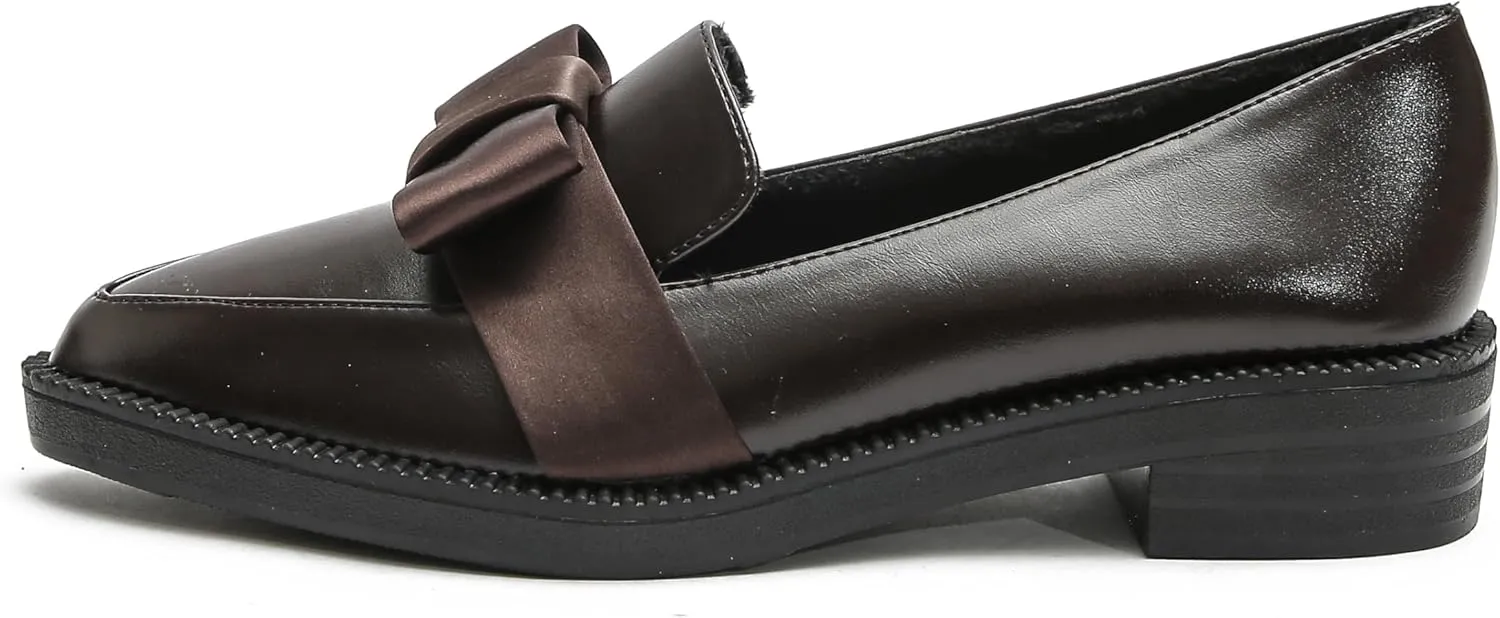 Classic Women's Chunky Loafers Platform Comfortable Slip-On Dressy Business Casual Shoes with Bow