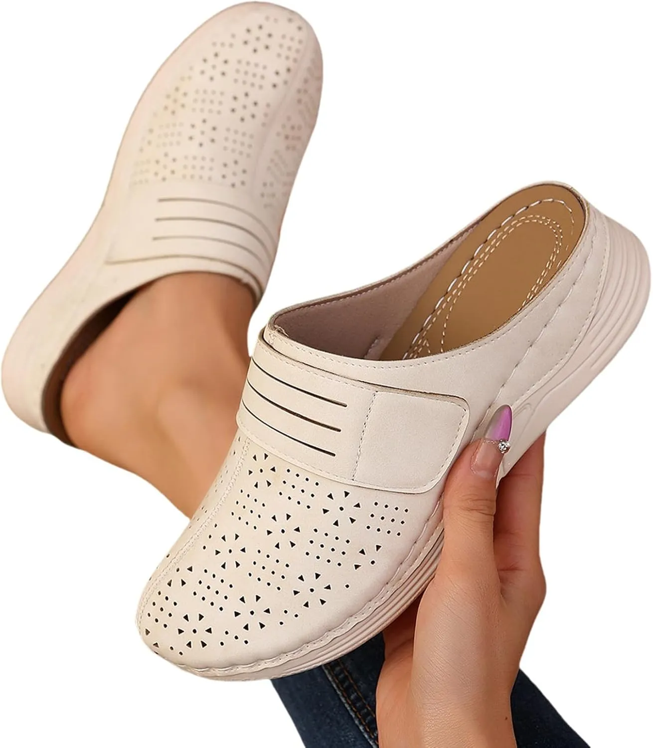 Clogs for Women Mules Slip On Shoes Comfortable Arch Support Closed Toe Sandals Summer Casual Lightweight Walking Sandals Backless Low Wedge Shoes Beach Vacation Sandal