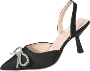 Closed Toe Ankle Strap Heels Women Pumps Pointed Toe Heeled Sandals With Rhinestones Bow Arch Fit Wedding Dress Work