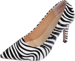 Closed toe Leather Shoes for Women Sandals Dressy Heels Kitten Heel Pointed toe Zebra Print Summer Stripes