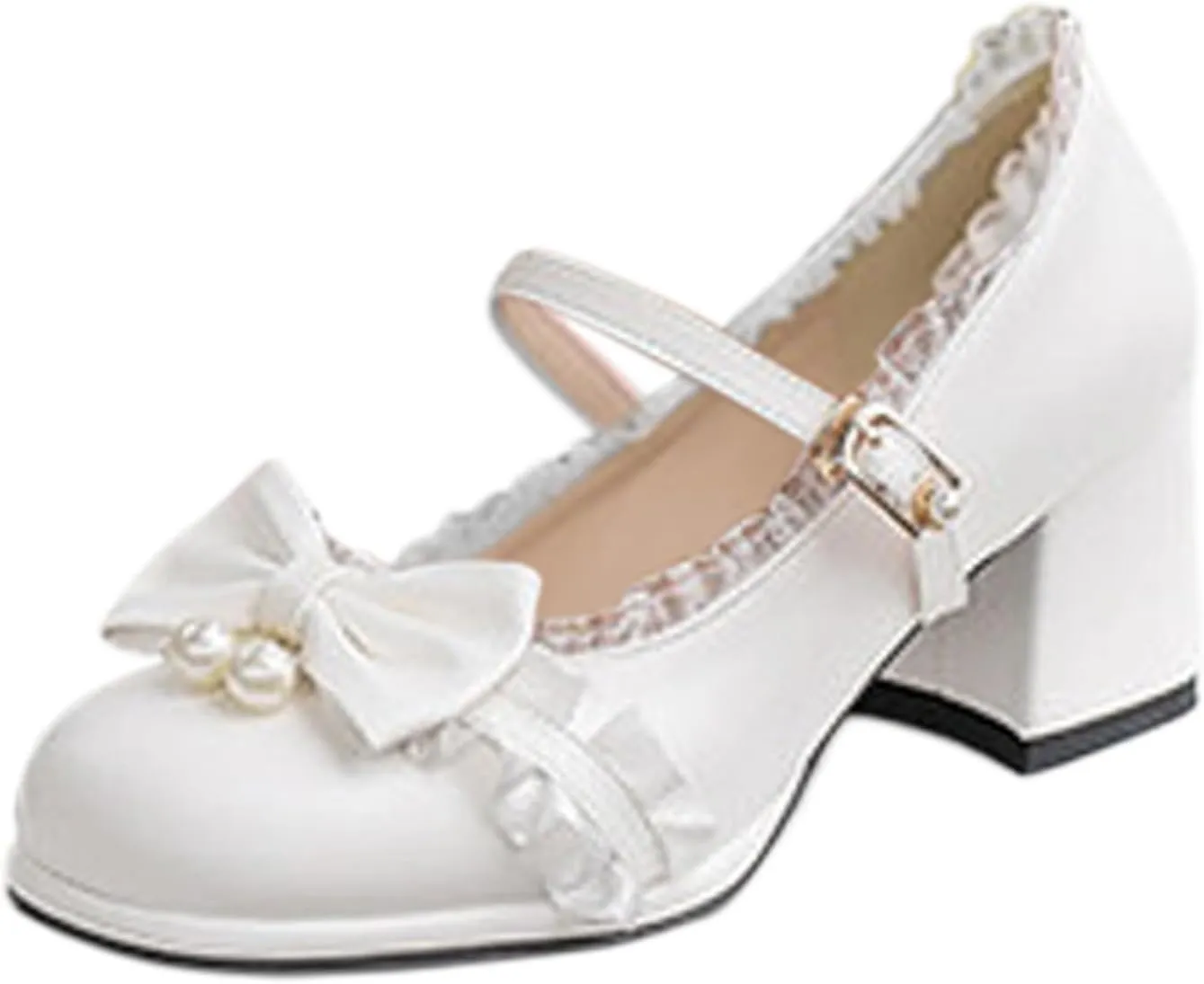Closed Toe Mary Jane Heel Ladies Retro Single Shoes Chunky Heel Mary Jane Shoes Bowknot College Large Women's