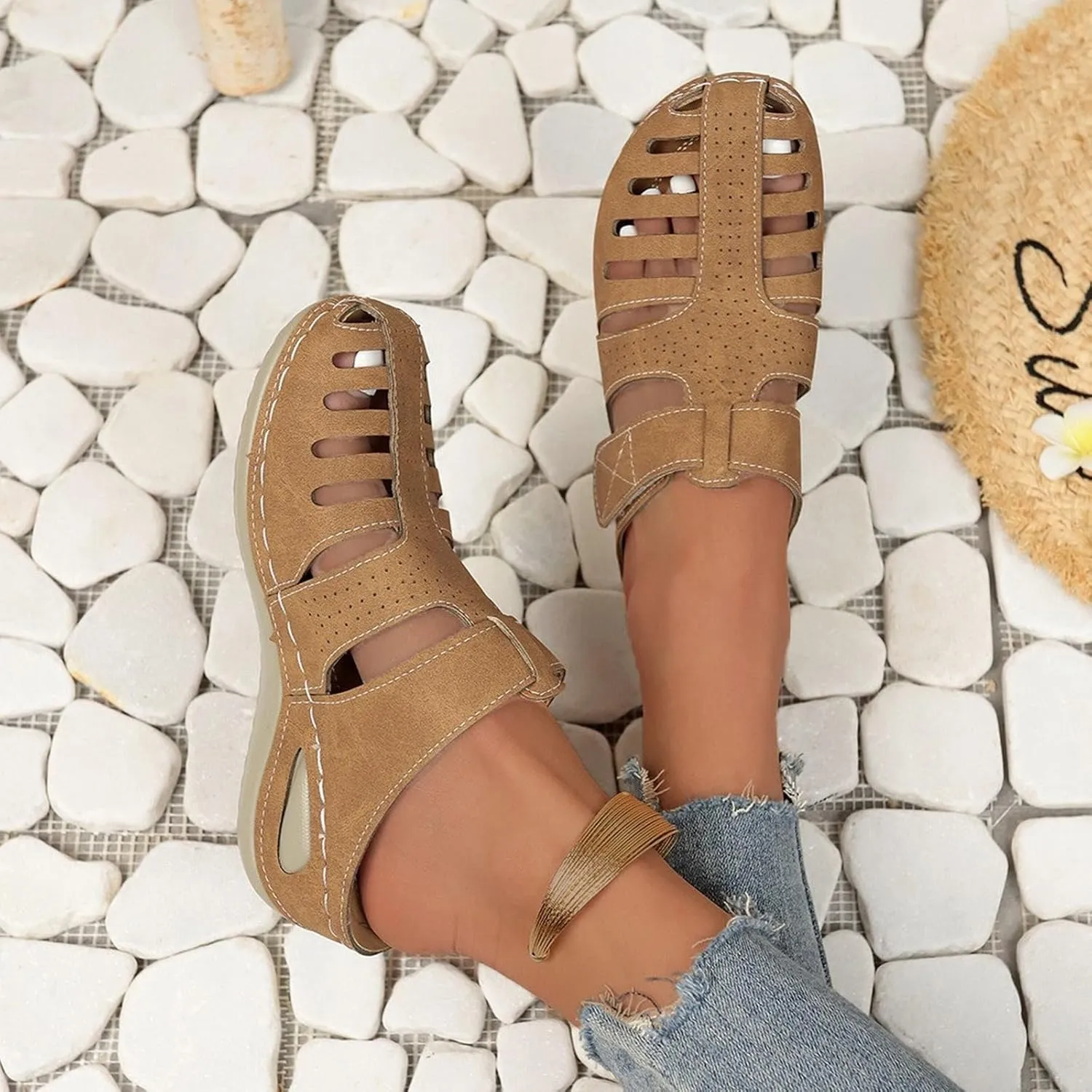 Closed Toe Sandals for Women 2025,Orthopedic Sandals Breathable Slip On Slippers Arch Support Outdoor Beach Shoes