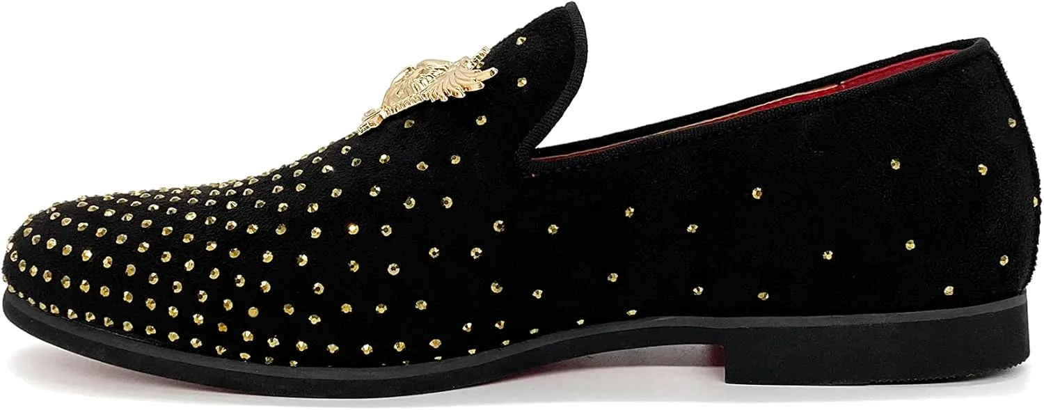 CMM Men's Glitter Loafers Shiny Slip On Dress Shoes Luxury Sparkling Studded Loafers