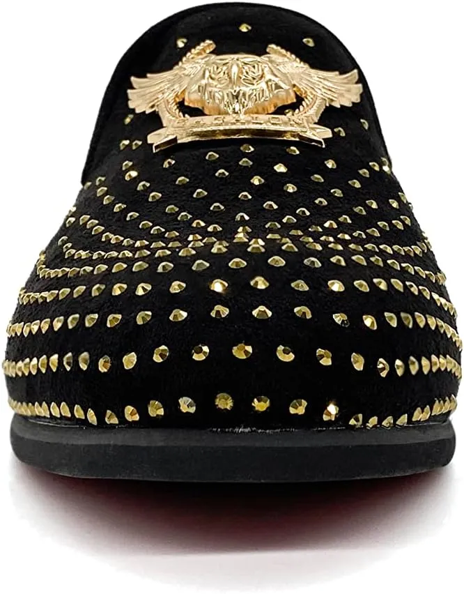 CMM Men's Glitter Loafers Shiny Slip On Dress Shoes Luxury Sparkling Studded Loafers