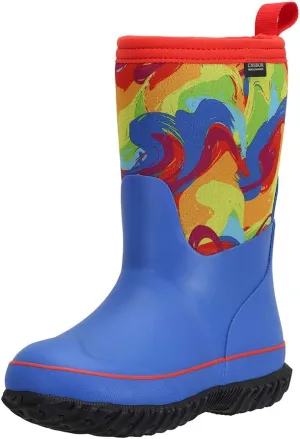 CNSBOR Kids Waterproof Insulated Rubber Neoprene Rain Boots with Easy on Rainboot for Youth