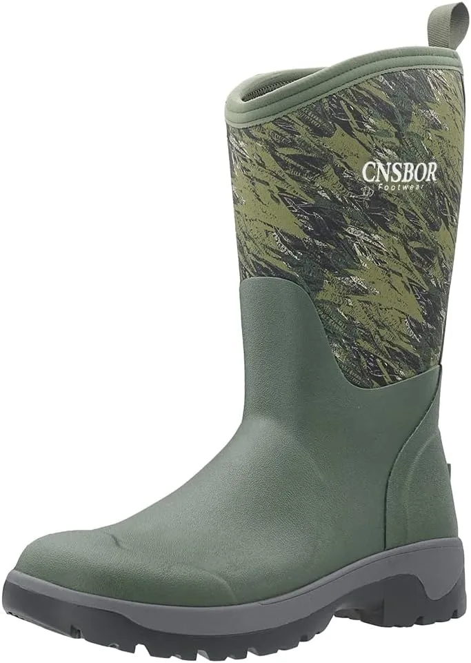 CNSBOR Men's Rain Boots - Waterproof Rubber Insulated Boots for Fishing, Agriculture & Industrial Working