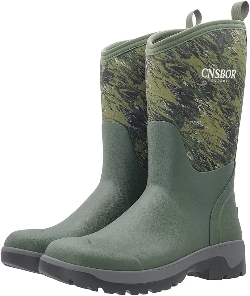 CNSBOR Men's Rain Boots - Waterproof Rubber Insulated Boots for Fishing, Agriculture & Industrial Working
