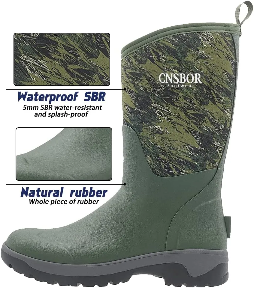 CNSBOR Men's Rain Boots - Waterproof Rubber Insulated Boots for Fishing, Agriculture & Industrial Working