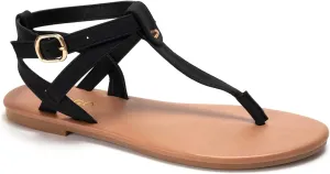 Colgo Thong Flat Sandals, Casual Women T-Strap Dress Sandals with Adjustable Ankle Buckle for Summer Wedding